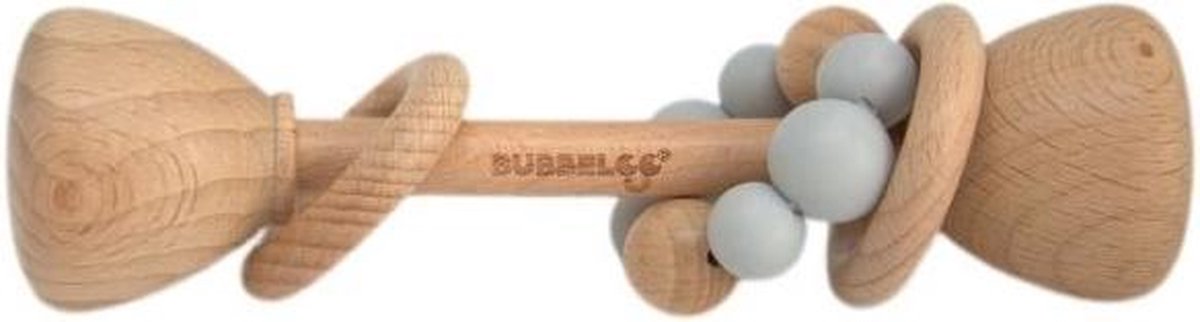 BUBBELOO™ WOODEN RATTLE (BLUE)|RAMMELAAR|HOUT|BIJTRING|BPAVRIJ|SILICONEN|SPEELGOED|BABY|PEUTER